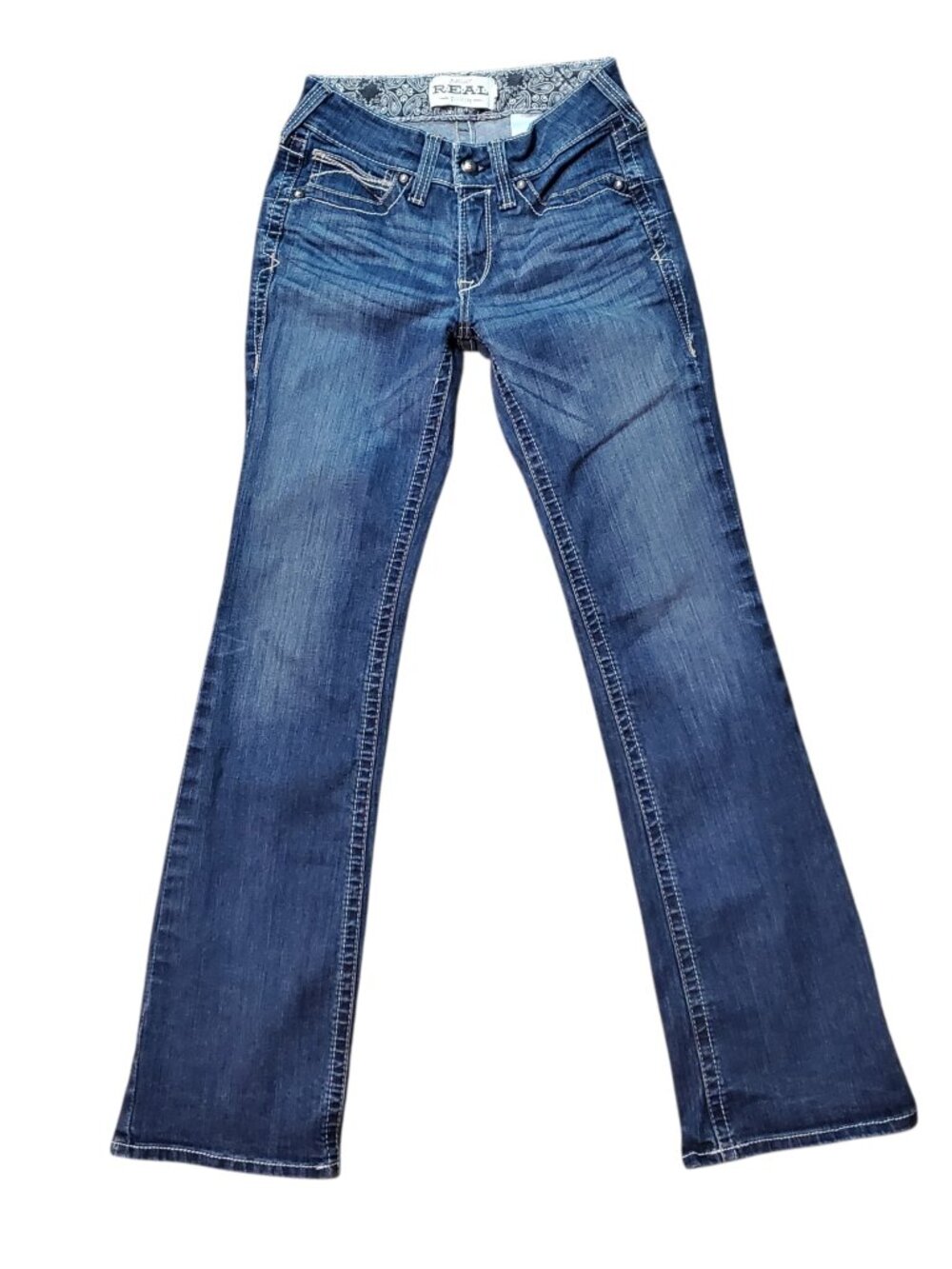 Women's Ariat Embroidered "Mid Rise Boot" Dark Wash Jeans - Size 27L
